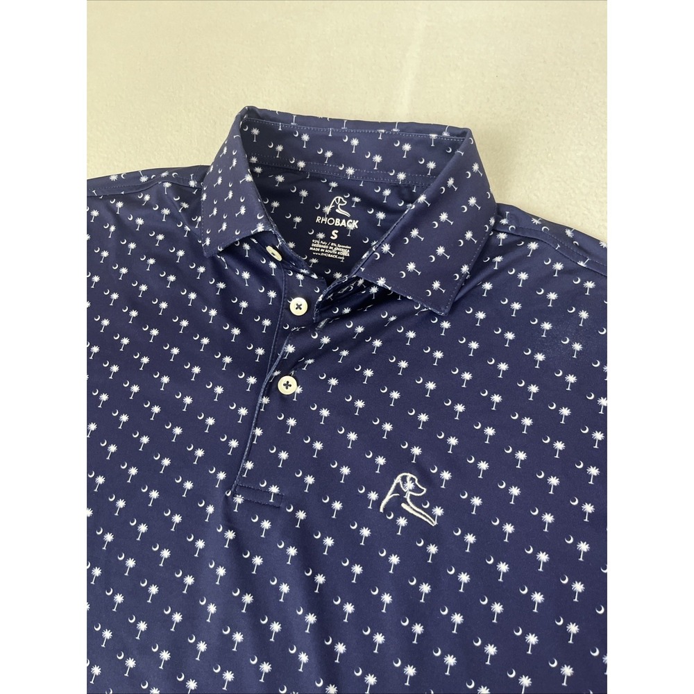 Rhoback Mens Performance Polo Navy Blue South Carolina Palmetto Moon Size Small
